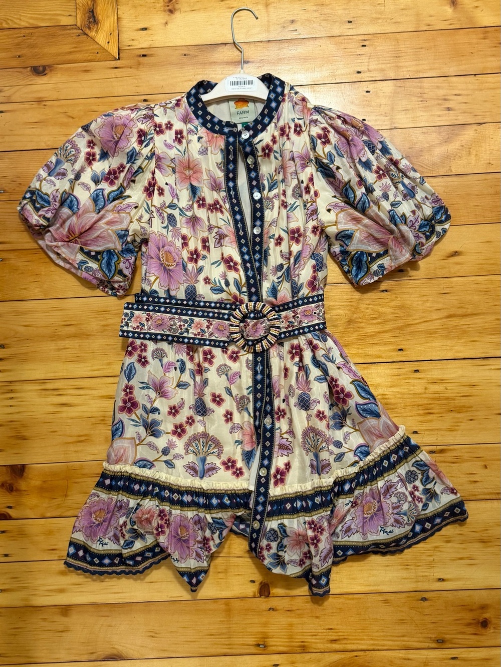 FARM Rio Cream Mini Dress with Pink & Blue Floral Print